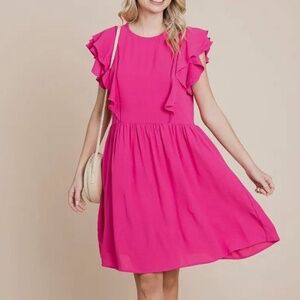 Roly Poly Flutter Sleeve Dress (Pink)
